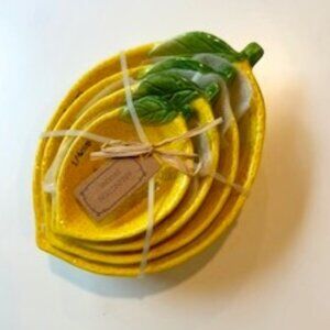 NWT Lemon Ceramic Measuring Cups Set: 1 cup, 1/2 cup, 1/3 cup and 1/4 cup